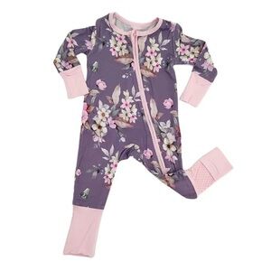 Purple Floral Bamboo Sleeper with fold over hands & feet